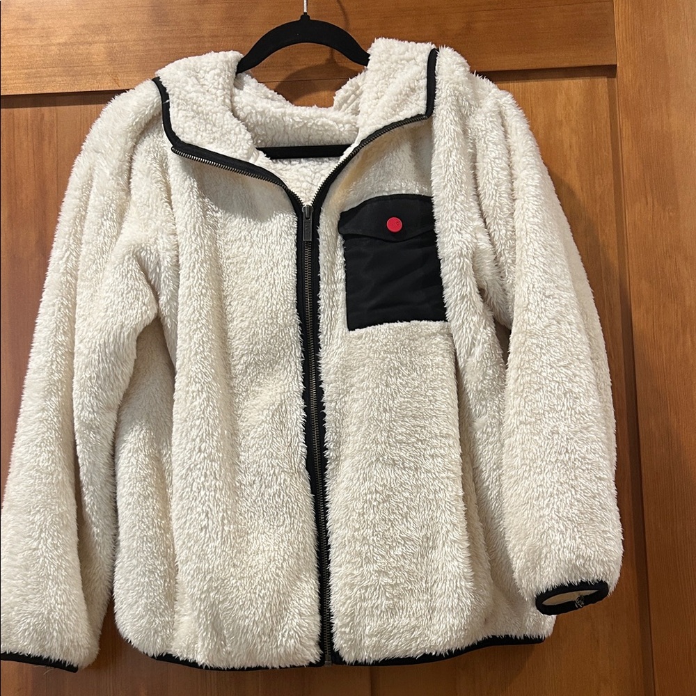 Cozy White Sherpa Jacket with Black Accents